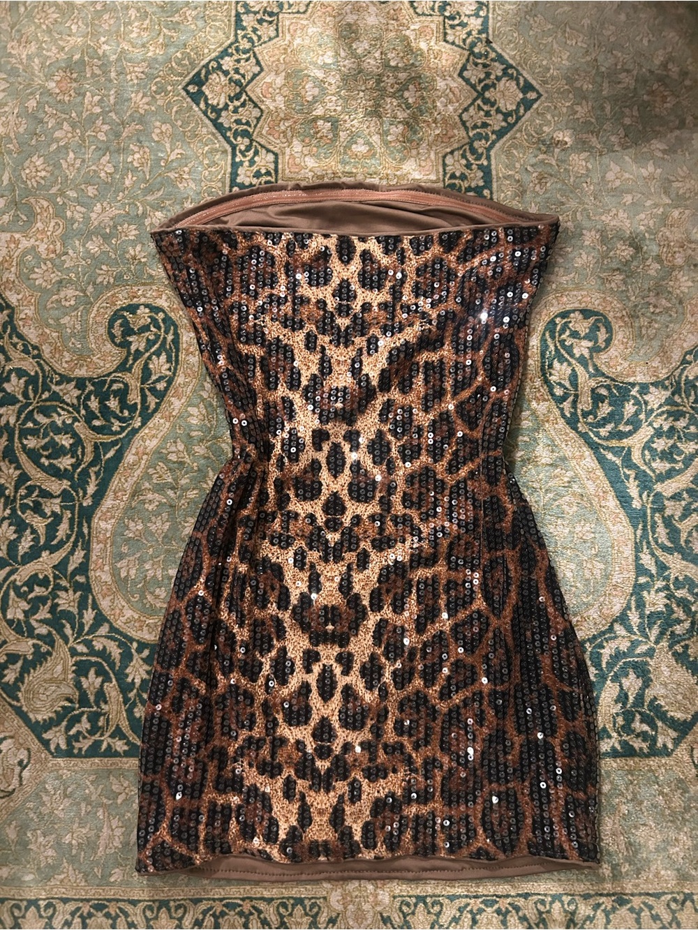 Missguided Strapless Leopard Sequin Mini Dress - Brown & Black